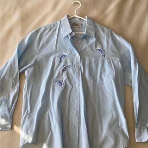 Women’s button down with dolphin design
